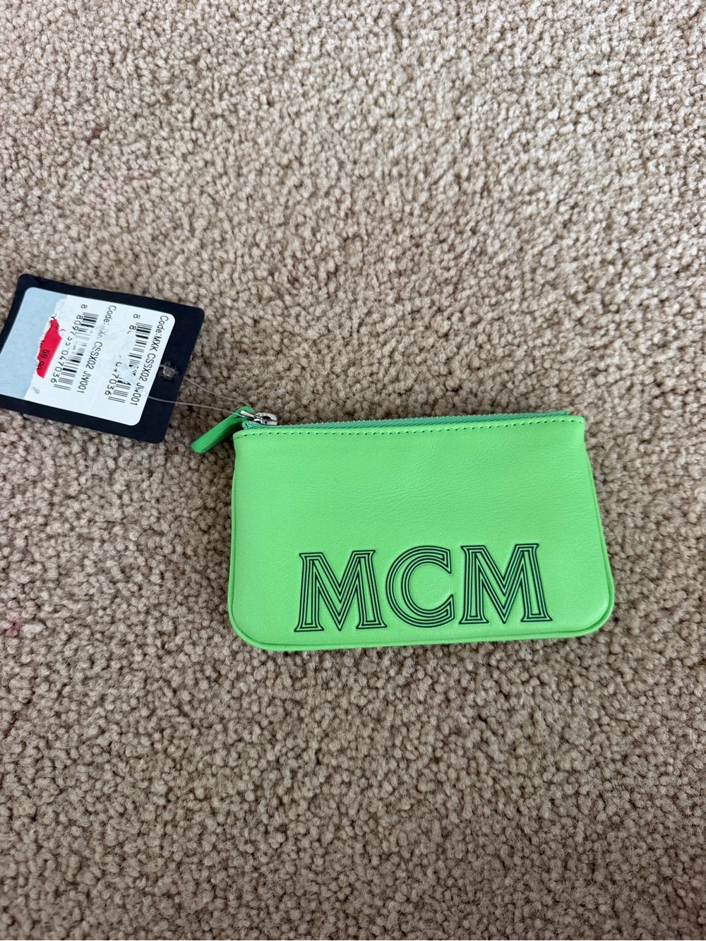 ***NWT*** MCM Neon Green Leather Card Pouch/Coin Wallet